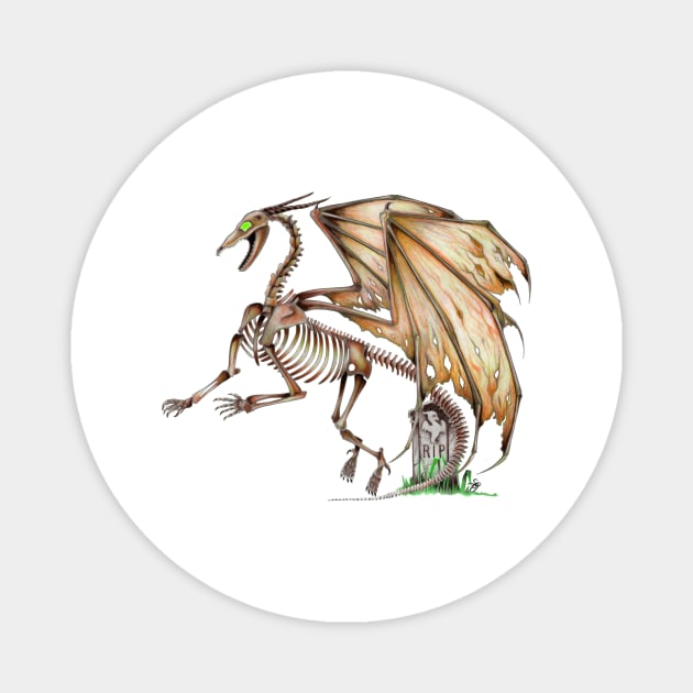 Spooky Orange Undead Skeleton Dragon Magnet by Sandra Staple